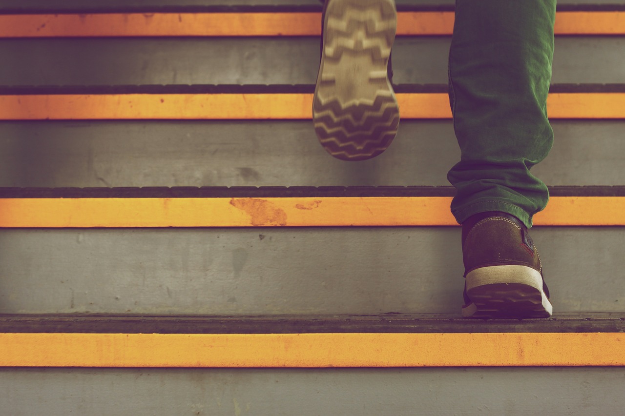 Someone walking up steps