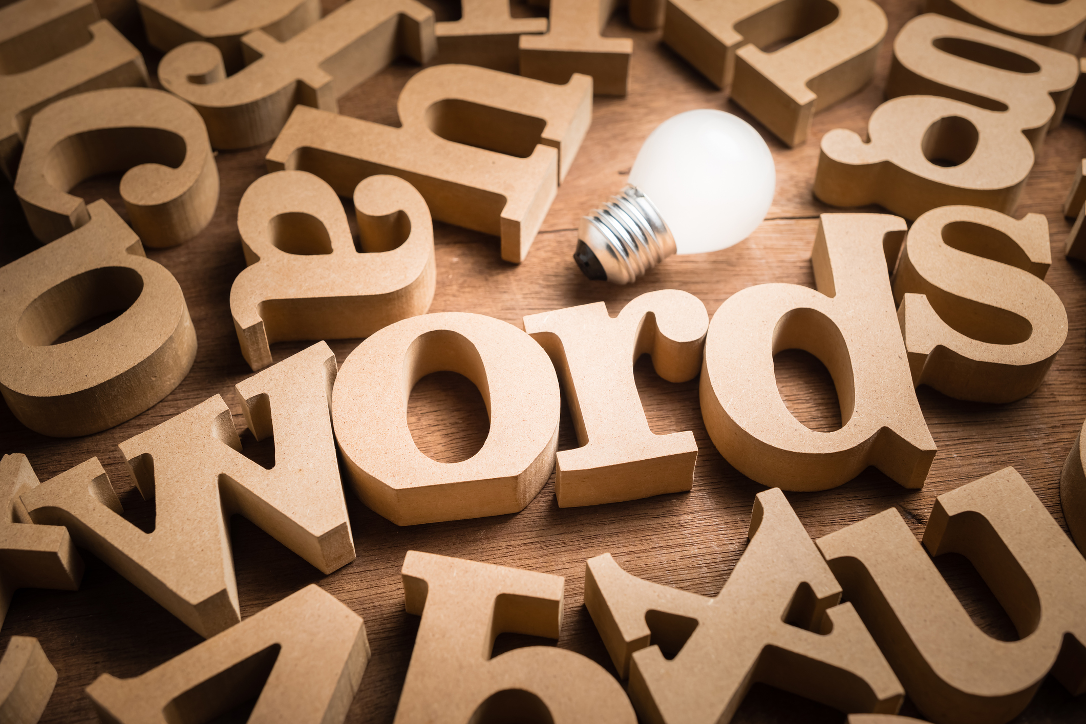 'Words' spelled out beside a lightbulb