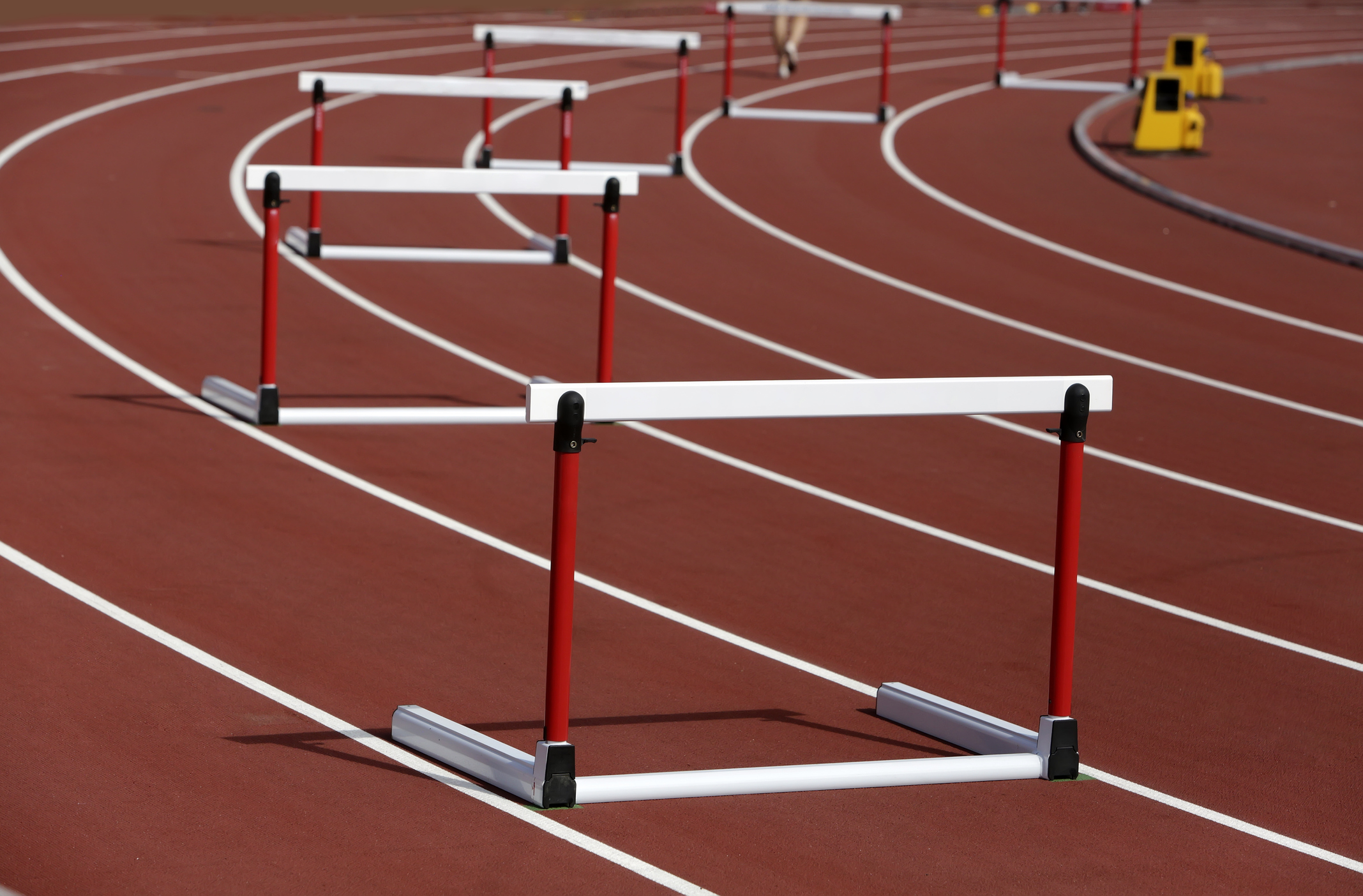 Track hurdles lined up
