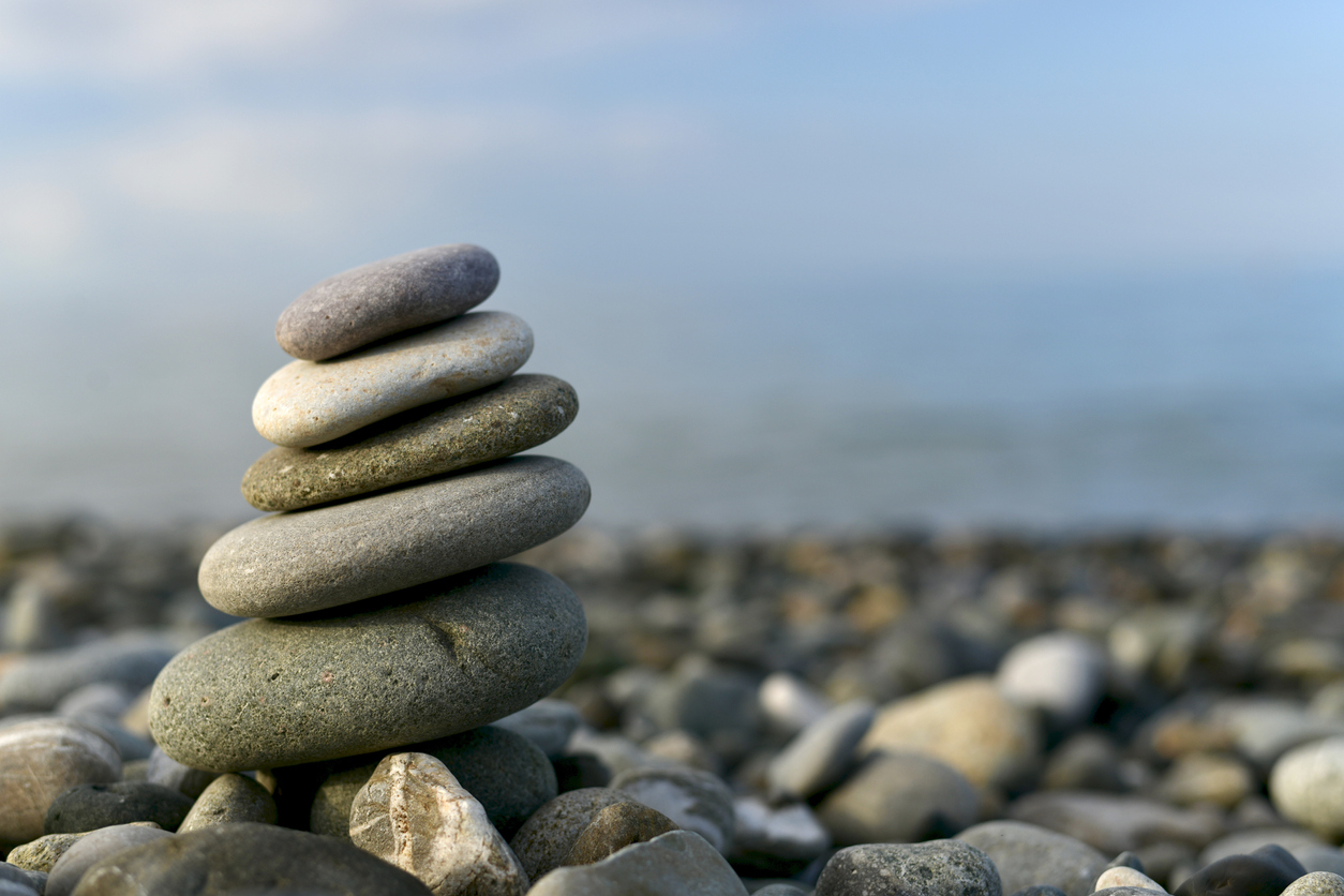 Tilted stones on the beach