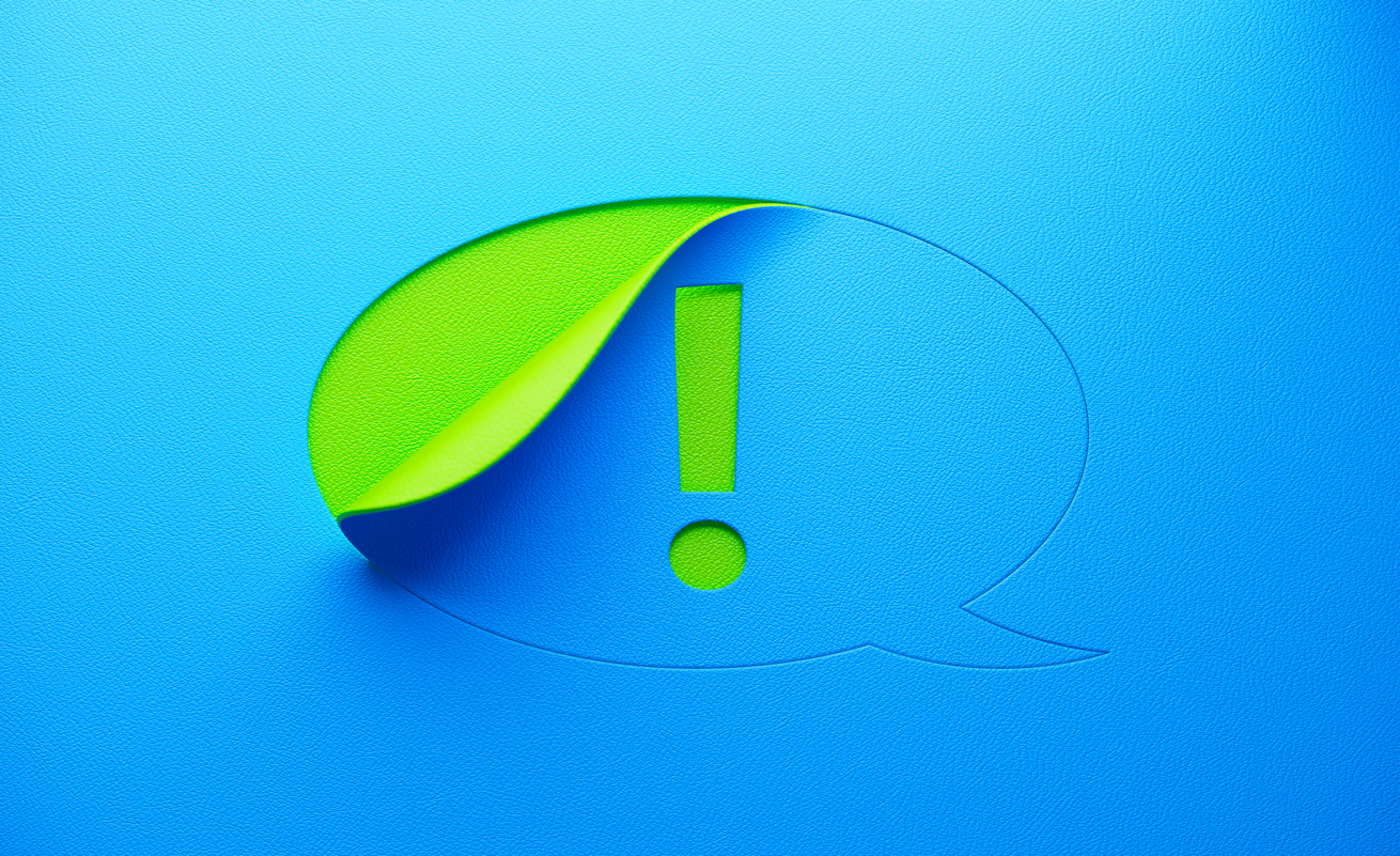 Green exclamation mark in a talking bubble
