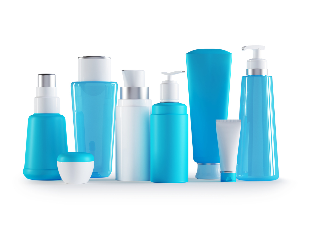 Bright blue cosmetic packaging