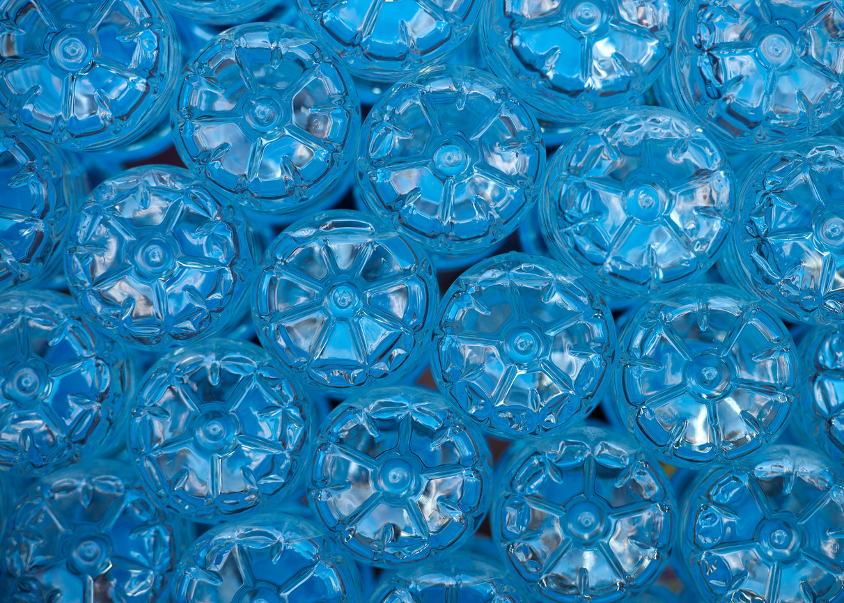 Blue plastic bottles